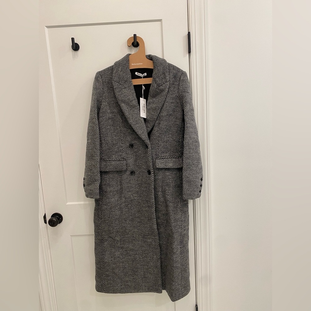 NWT Womens Reformation York Jacket - Black Herringbone - Small